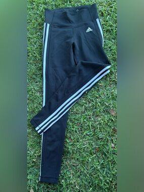 adidas Black Leggings with White Side Stripes